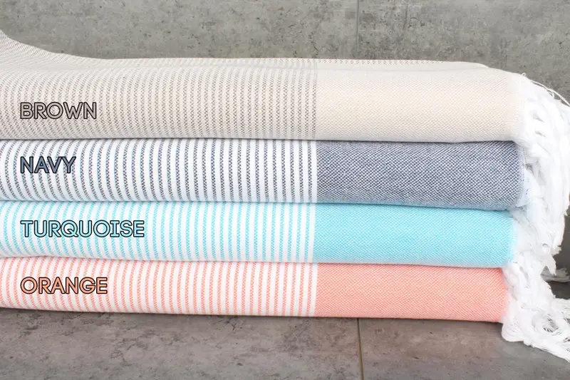 Beach Towel Gift Turkish Cotton Beige Stripes, 40x71 Inches