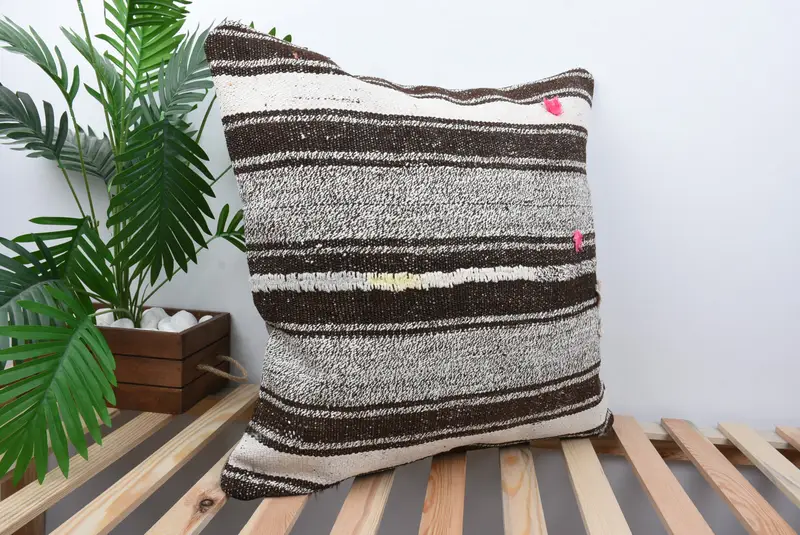 Pillow Case, Boho Pillow Sham Cover, 24x24 White Cushion, Ethnic Throw Cushion Cover, Ethnical Kilim Rug Pillow, Vintage Pillow, Muted Pillow Case - 4