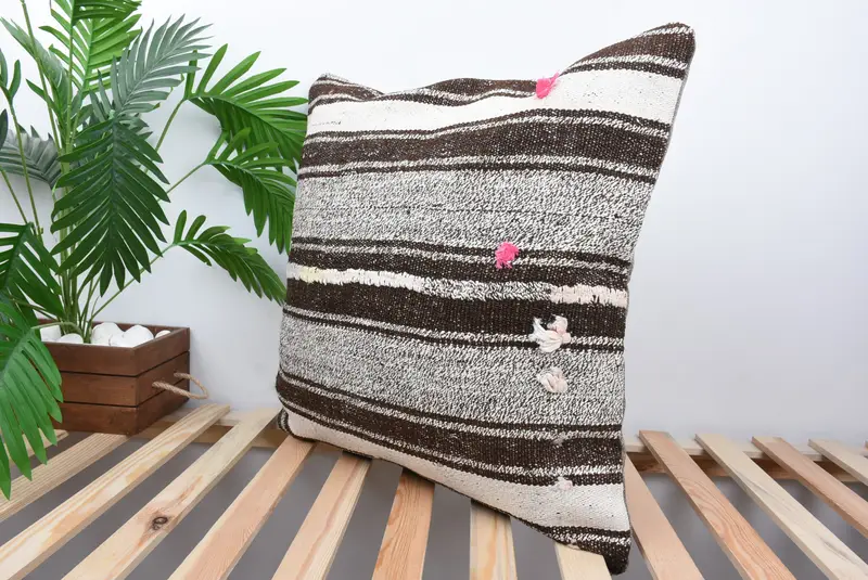 Pillow Case, Boho Pillow Sham Cover, 24x24 White Cushion, Ethnic Throw Cushion Cover, Ethnical Kilim Rug Pillow, Vintage Pillow, Muted Pillow Case - 5