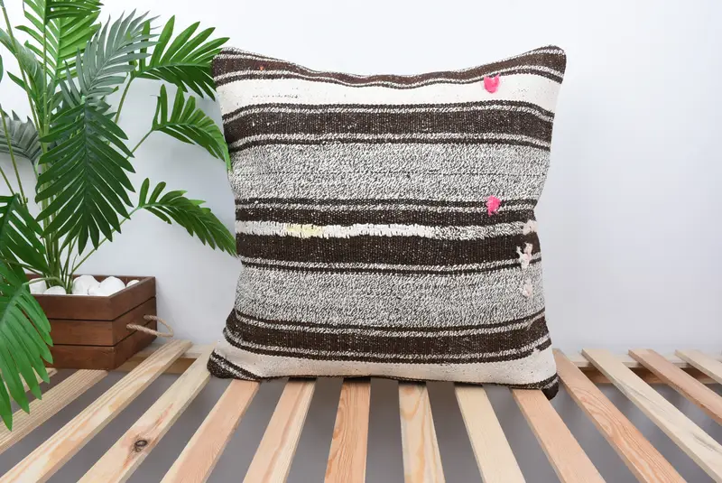 Pillow Case, Boho Pillow Sham Cover, 24x24 White Cushion, Ethnic Throw Cushion Cover, Ethnical Kilim Rug Pillow, Vintage Pillow, Muted Pillow Case - 1