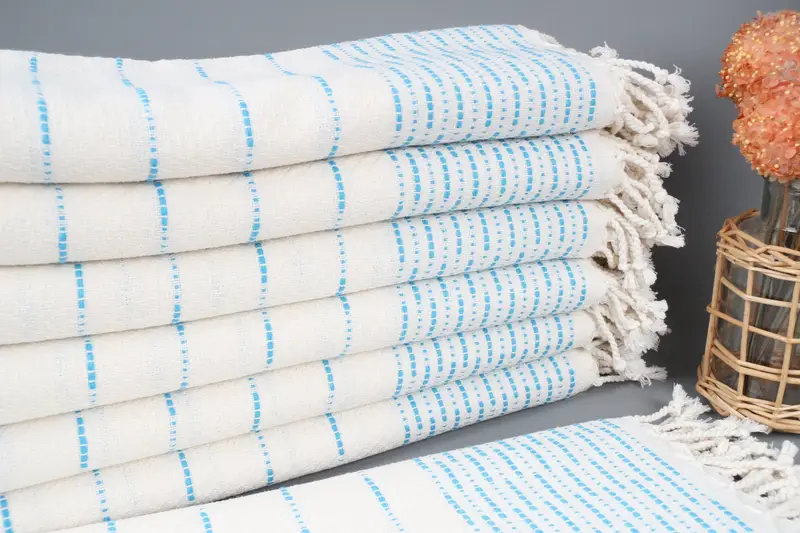 Personalized Bachelorette Turquoise Striped Towel, Organic Cotton, 38x71 Inches