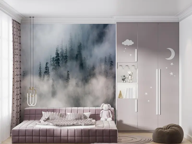 3D Origami, Landscape Digital Paper, Mountain Wall Poster, 3D Paper Art, Forest Mural, Foggy Forest Wall Paper, Wallpaper Border, - 7