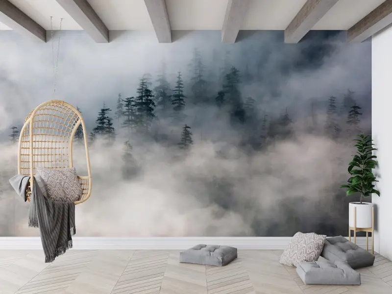 3D Origami, Landscape Digital Paper, Mountain Wall Poster, 3D Paper Art, Forest Mural, Foggy Forest Wall Paper, Wallpaper Border, - 3