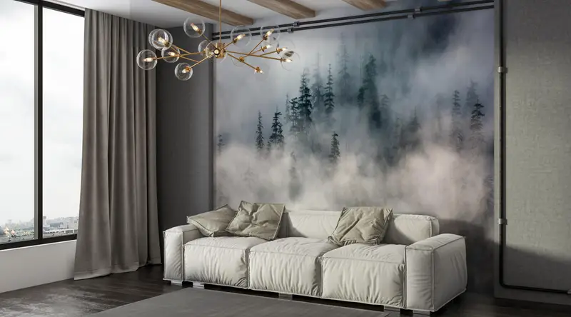 3D Origami, Landscape Digital Paper, Mountain Wall Poster, 3D Paper Art, Forest Mural, Foggy Forest Wall Paper, Wallpaper Border, - 6