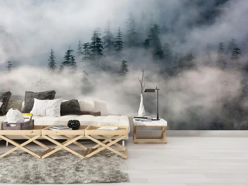 3D Origami, Landscape Digital Paper, Mountain Wall Poster, 3D Paper Art, Forest Mural, Foggy Forest Wall Paper, Wallpaper Border, - 5