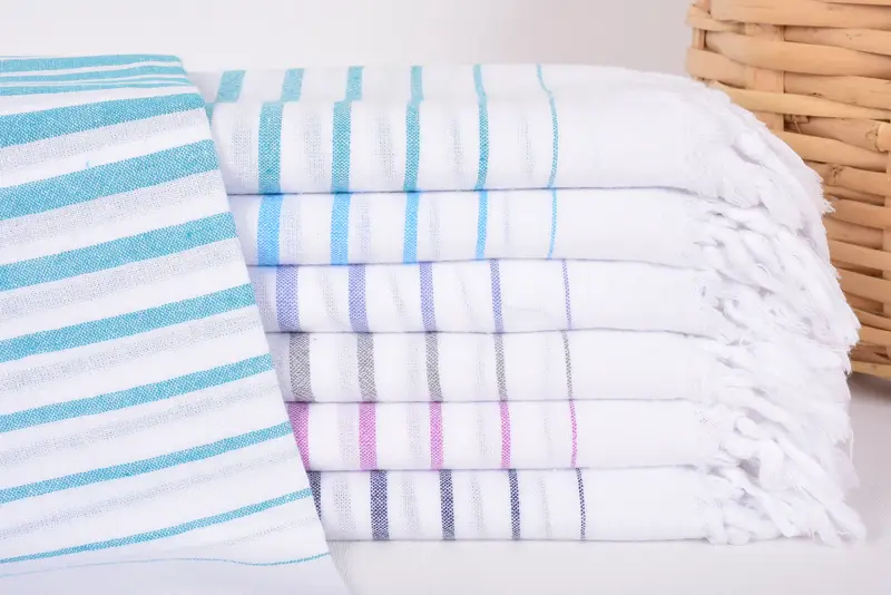 Turkish Beach Towel Monogrammed Cotton Turquoise Stripes, 70x36 Inches