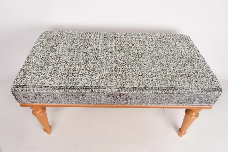 モジュラーキリム風オットマンセット、ブラウン&ホワイトウールブレンドオットマン