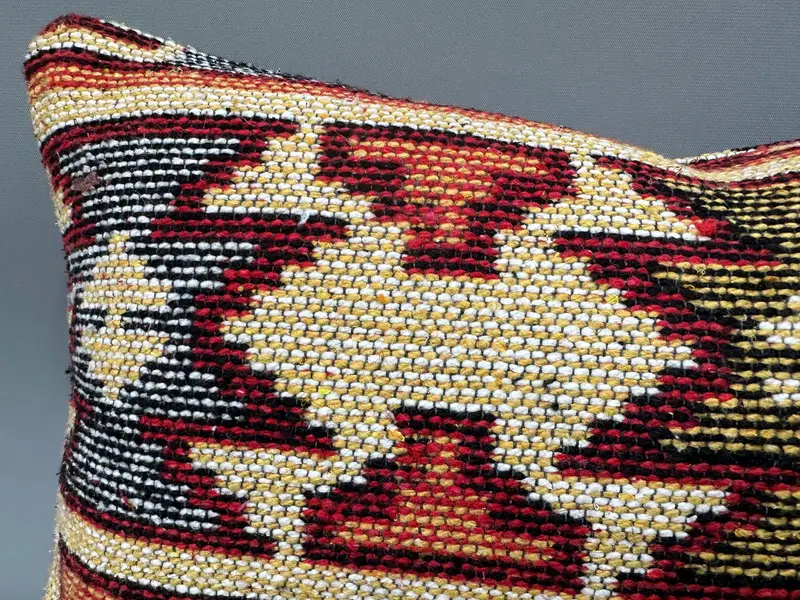 Ethnic Pillow Cover, Vintage Pillow, Knitted Pillow Sham, Kilim Pillow Cover, Pillow Case, Boho Pillow Sham Cover, 10x20 Yellow Cushion - 5