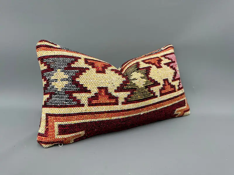 Ethnic Pillow Cover, Vintage Pillow, Knitted Pillow Sham, Kilim Pillow Cover, Pillow Case, Boho Pillow Sham Cover, 10x20 Yellow Cushion - 2
