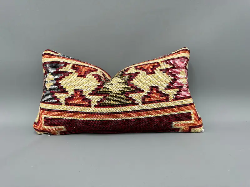 Ethnic Pillow Cover, Vintage Pillow, Knitted Pillow Sham, Kilim Pillow Cover, Pillow Case, Boho Pillow Sham Cover, 10x20 Yellow Cushion - 1