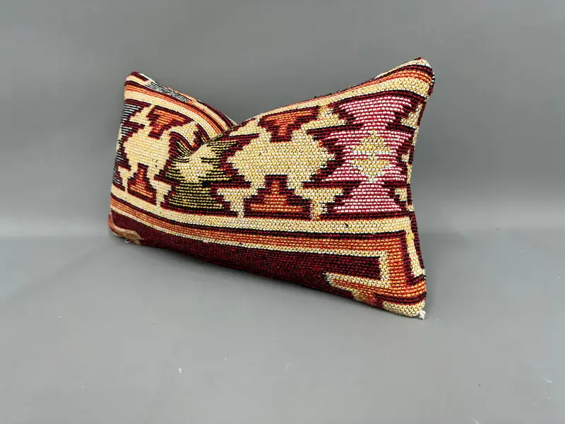 Ethnic Pillow Cover, Vintage Pillow, Knitted Pillow Sham, Kilim Pillow Cover, Pillow Case, Boho Pillow Sham Cover, 10x20 Yellow Cushion - 3