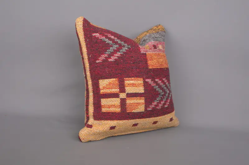 Neutral Pillow Cover, 14x14 Red Cushion, Customized Pillow Cover, Vintage Kilim Pillow, Cushion Cover, Vintage Pillow, Kilim Pillow Cover - 2