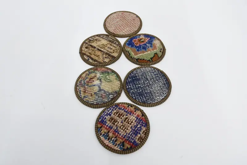 Bohemian Blue and Beige Round Coaster, Non-Slip Coaster