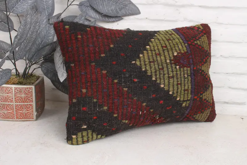12x20 Green Pillow, Ethnical Kilim Rug Pillow, Gift Pillow, Southwestern Pillow, Antique Pillows, Sofa Bolster Cushion Cover, Pillow - 3
