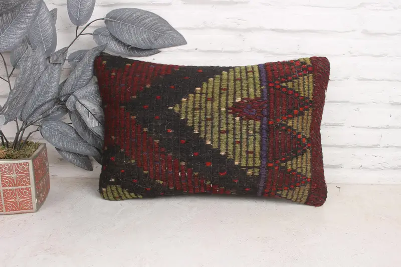 12x20 Green Pillow, Ethnical Kilim Rug Pillow, Gift Pillow, Southwestern Pillow, Antique Pillows, Sofa Bolster Cushion Cover, Pillow - 1