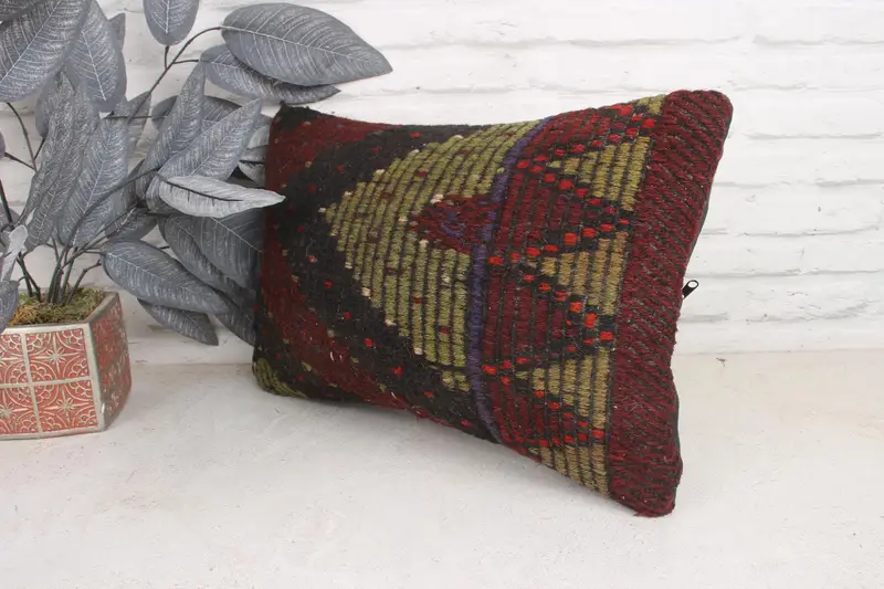 12x20 Green Pillow, Ethnical Kilim Rug Pillow, Gift Pillow, Southwestern Pillow, Antique Pillows, Sofa Bolster Cushion Cover, Pillow - 4