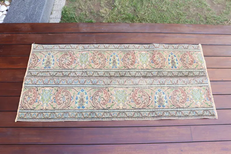 Türk 1.7x3.7 ft Halı, Küçük Vintage Halı, Mavi Yeşil Yün Halı - 1
