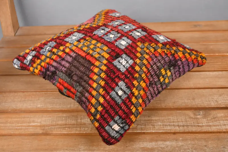 Boho Pillow Sham Cover, Gift Pillow, Ethnic Cushion, 12x12 Red Pillow, Throw Kilim Pillow, Christmas Pillow Cover, Cushion Cover - 2