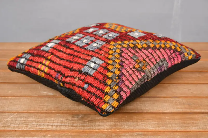 Boho Pillow Sham Cover, Gift Pillow, Ethnic Cushion, 12x12 Red Pillow, Throw Kilim Pillow, Christmas Pillow Cover, Cushion Cover - 4
