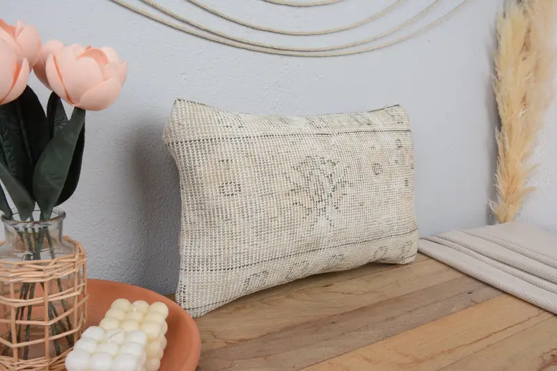 12x20 Beige Cushion Case, Pillow Sham, Antique Pillows, One Of A Kind Cushion Cover, Sofa Cushion, Home Decor Pillow, Ethnical Kilim Rug Pillow - 1