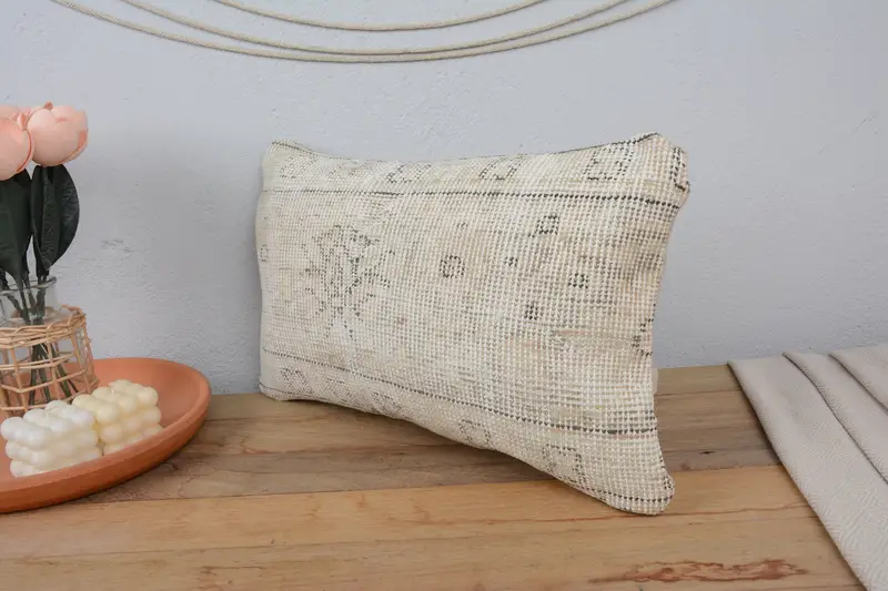12x20 Beige Cushion Case, Pillow Sham, Antique Pillows, One Of A Kind Cushion Cover, Sofa Cushion, Home Decor Pillow, Ethnical Kilim Rug Pillow - 4