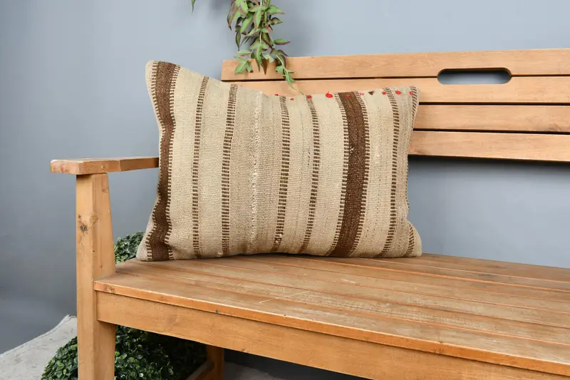 Ethnical Kilim Rug Pillow, Turkish Kilim Pillow, Kilim Pillow Cover, Decorative Cushion, Cushion Case, 16x24 Beige Pillow Sham - 1