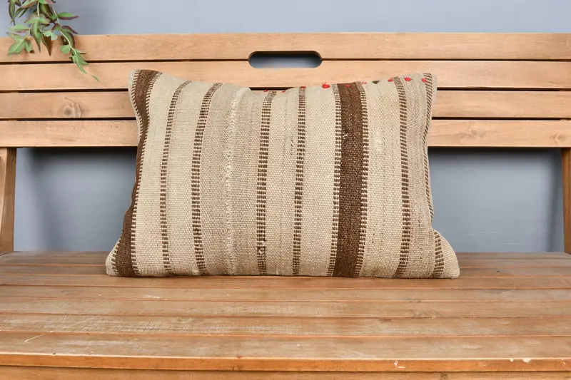 Ethnical Kilim Rug Pillow, Turkish Kilim Pillow, Kilim Pillow Cover, Decorative Cushion, Cushion Case, 16x24 Beige Pillow Sham - 6