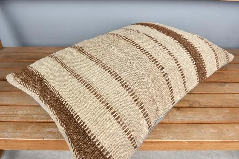 Ethnical Kilim Rug Pillow, Turkish Kilim Pillow, Kilim Pillow Cover, Decorative Cushion, Cushion Case, 16x24 Beige Pillow Sham - 2
