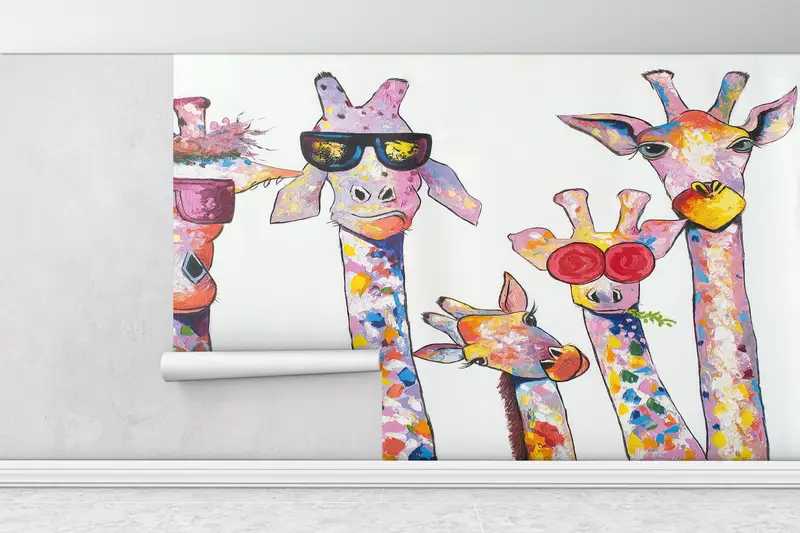 Animal Wall Art, Room Wall Decor, Giraffe Family Digital Paper, Nursery Wall Print, Giraffe Wall Poster, Do It Yourself, - 2