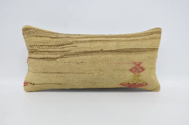 Turkish Rectangle Pillow Sham, Moroccan 12x24 inch Beige Thanksgiving Gift Wool Pillow Cover - 1