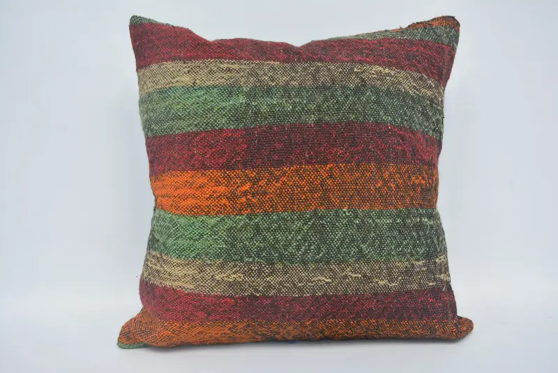 Almohada de tiro a rayas hecha a mano, cojín verde y rojo de 22x22