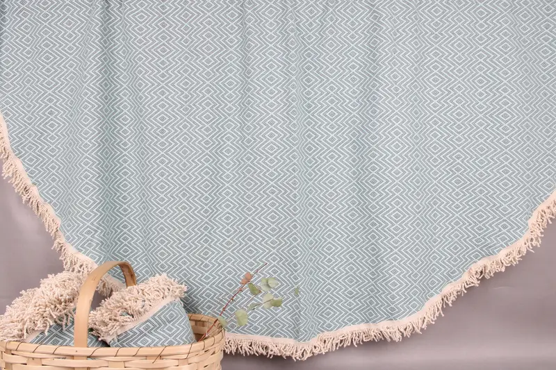 Monogram Beach Towel Mint Beige Turkish Cotton, Round, 63x63 Inches