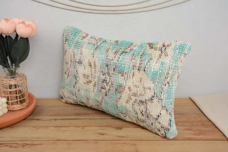 Vintage Pillow, Aztec Cushion Cover, 12x20 Green Cushion, Couch Pillow Cover, Pillow for Sofa, Cushion Cover, Turkish Kilim Pillow - 4