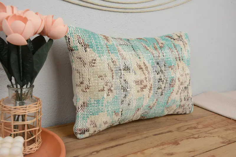 Vintage Pillow, Aztec Cushion Cover, 12x20 Green Cushion, Couch Pillow Cover, Pillow for Sofa, Cushion Cover, Turkish Kilim Pillow - 1