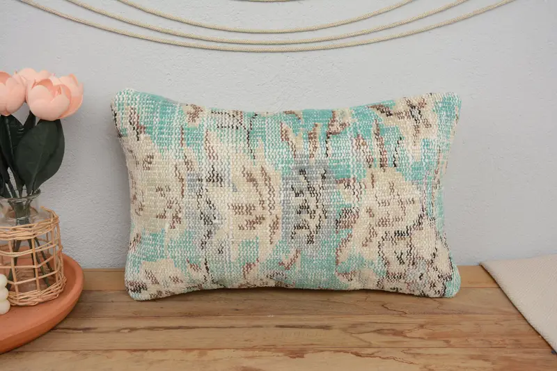 Vintage Pillow, Aztec Cushion Cover, 12x20 Green Cushion, Couch Pillow Cover, Pillow for Sofa, Cushion Cover, Turkish Kilim Pillow - 2