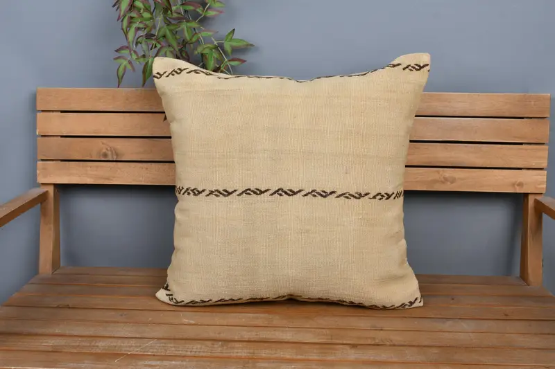 Vintage Kilim atma yastığı, koltuk yastık kapağı, Kilim Yastık Sham, 24x24 bej yastık, yastık kılıfı, boho yastık sham kapağı - 6