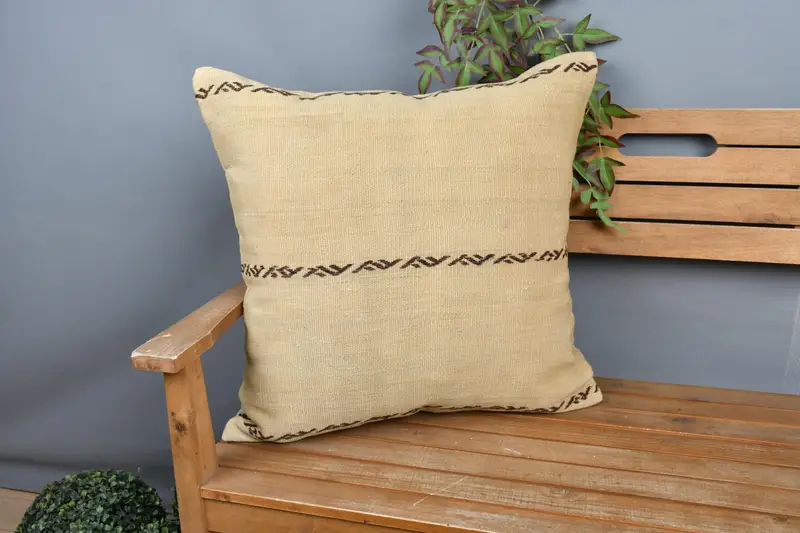 Vintage Kilim atma yastığı, koltuk yastık kapağı, Kilim Yastık Sham, 24x24 bej yastık, yastık kılıfı, boho yastık sham kapağı - 1