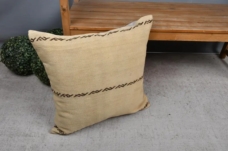 Vintage Kilim atma yastığı, koltuk yastık kapağı, Kilim Yastık Sham, 24x24 bej yastık, yastık kılıfı, boho yastık sham kapağı - 7