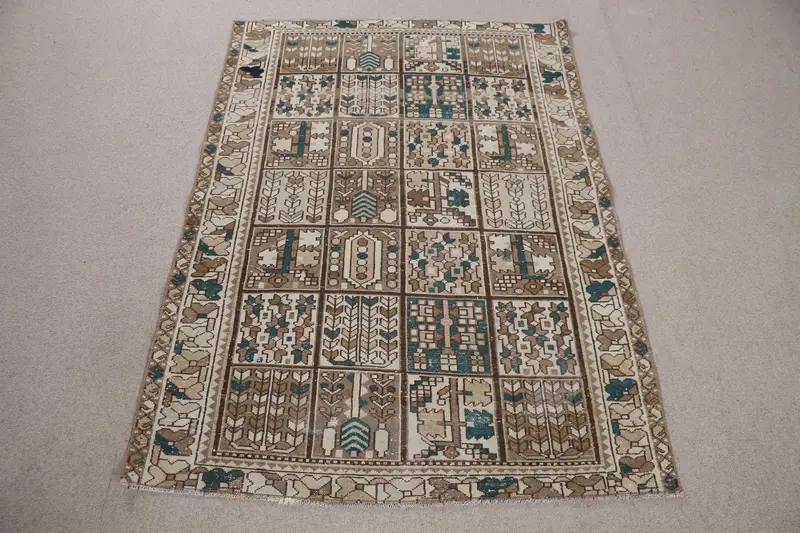 Handmade Beige Ikat Rug, 0.4x0.6 ft Brown Accent