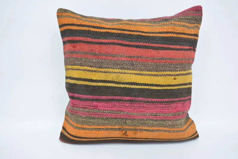 Rot-gelb gestreiftes Hanf-Wurfkissen, 24x24 besticktes Kissen