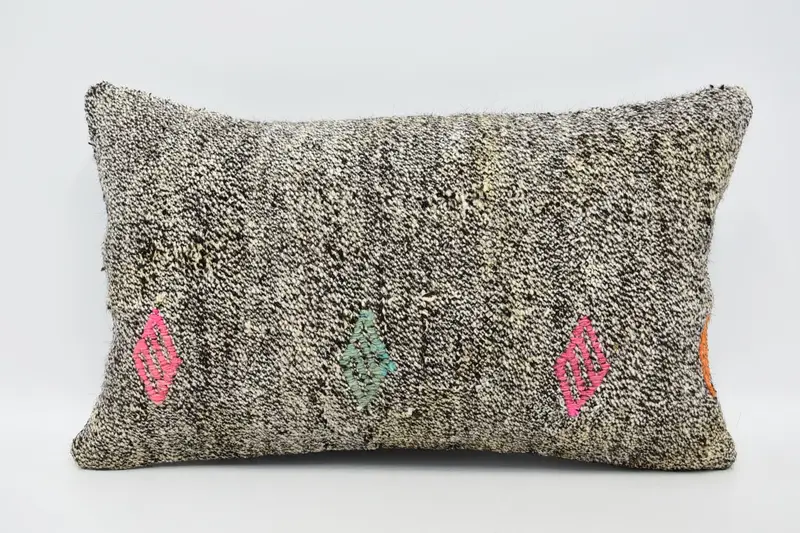 Throw Kilim Pillow, Handmade Kilim Cushion, 12x20 Brown Pillow, Decorative Cushion, Pattern Throw Cushion, Cushion Cover, Gift Pillow - 1