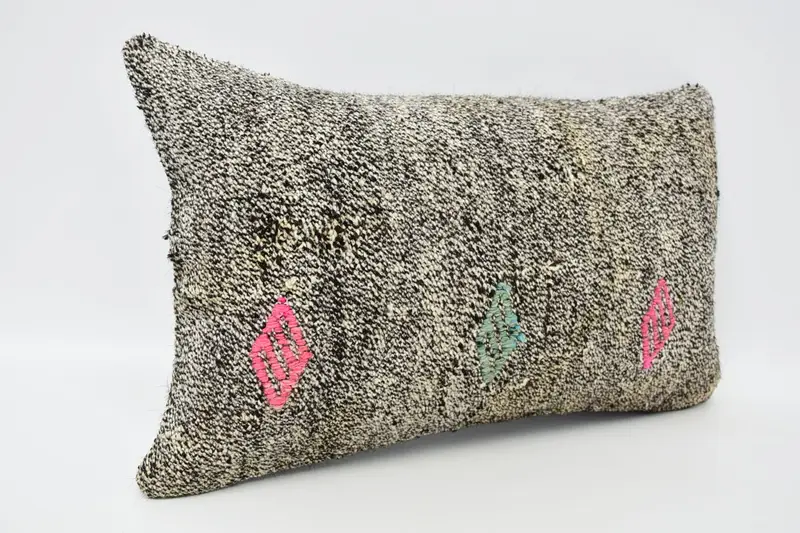 Throw Kilim Pillow, Handmade Kilim Cushion, 12x20 Brown Pillow, Decorative Cushion, Pattern Throw Cushion, Cushion Cover, Gift Pillow - 3