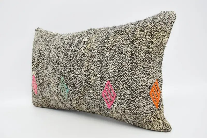 Throw Kilim Pillow, Handmade Kilim Cushion, 12x20 Brown Pillow, Decorative Cushion, Pattern Throw Cushion, Cushion Cover, Gift Pillow - 4