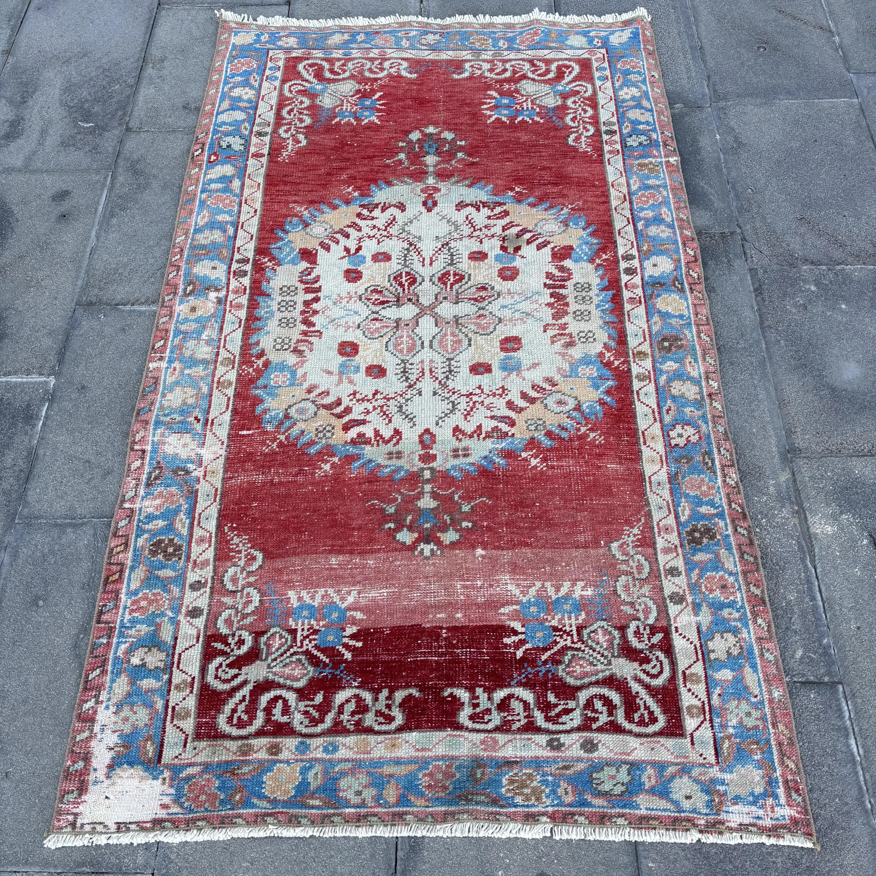 Halı, 3.2x5.5 ft Türk Halısı, Kırmızı Hayvan Baskılı Halı Yün - 1