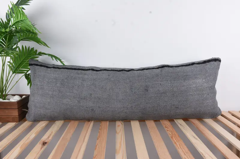 16x48 Gray Cushion Case, Vintage Kilim Pillow, Turkish Kilim Pillow, Boho Pillow, Decorative Bolster Cushion Case, Cushion Case, Authentic Cushion - 1