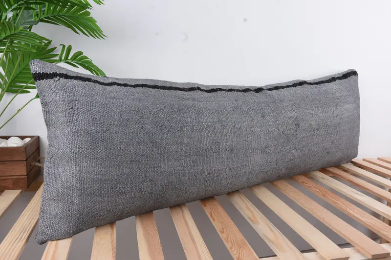16x48 Gray Cushion Case, Vintage Kilim Pillow, Turkish Kilim Pillow, Boho Pillow, Decorative Bolster Cushion Case, Cushion Case, Authentic Cushion - 4