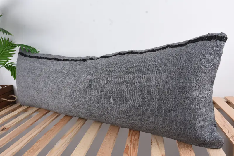 16x48 Gray Cushion Case, Vintage Kilim Pillow, Turkish Kilim Pillow, Boho Pillow, Decorative Bolster Cushion Case, Cushion Case, Authentic Cushion - 5