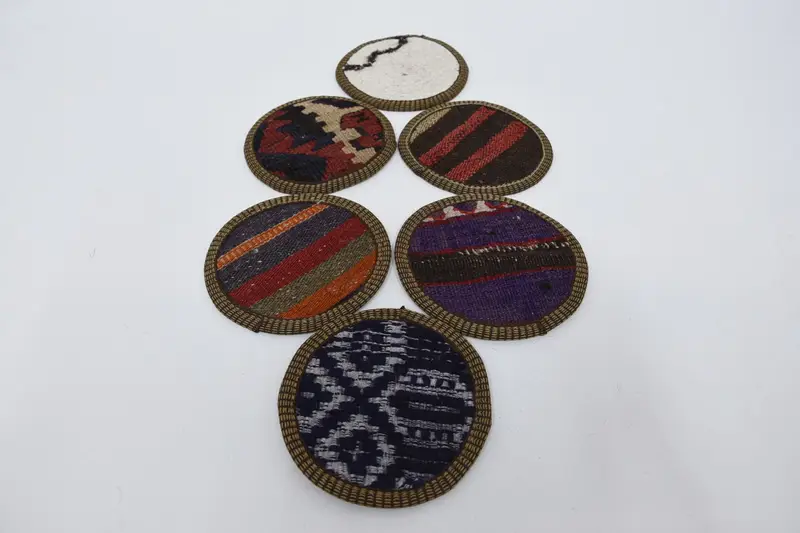 Red and White Bohemian Round Coaster, Unique Patterned Coaster