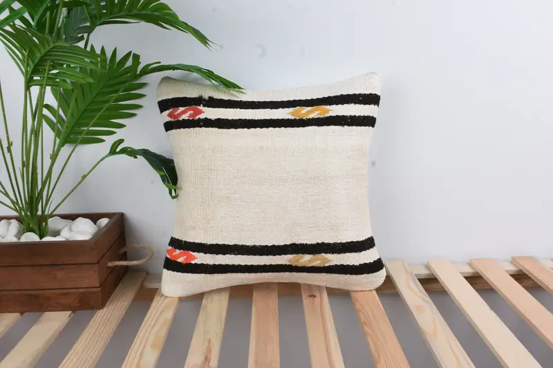 Antique Pillows, 16x16 White Pillow Cover, Handwoven Pillow Sham, Kilim Pillow, Cushion Case, Sustainable Pillow Case, Gift Pillow - 1