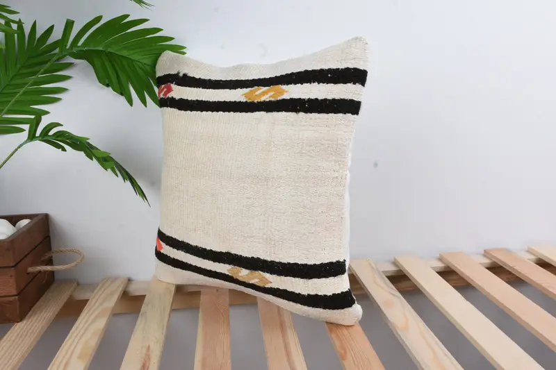 Antique Pillows, 16x16 White Pillow Cover, Handwoven Pillow Sham, Kilim Pillow, Cushion Case, Sustainable Pillow Case, Gift Pillow - 5